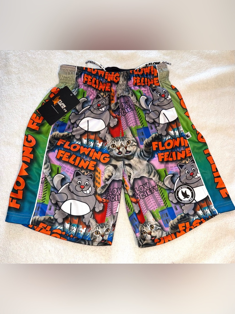Flow Society boys “Feline Flow" Athletic Mesh Shorts, size M, NWT